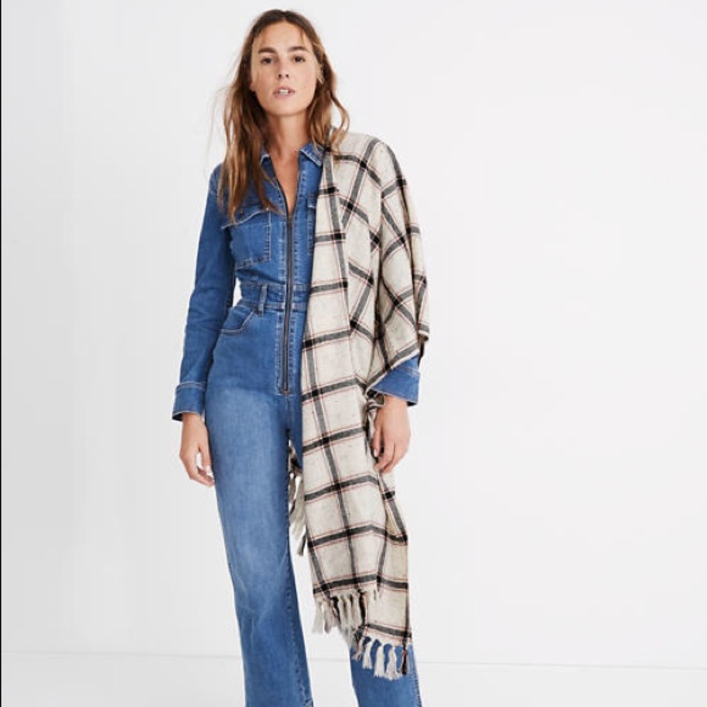 NWT Madewell Plaid Knotted Fringe Scarf